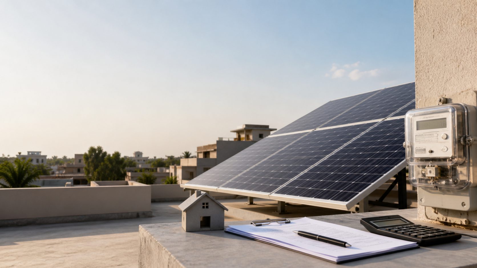 Solar economics planning with panels and energy calculations