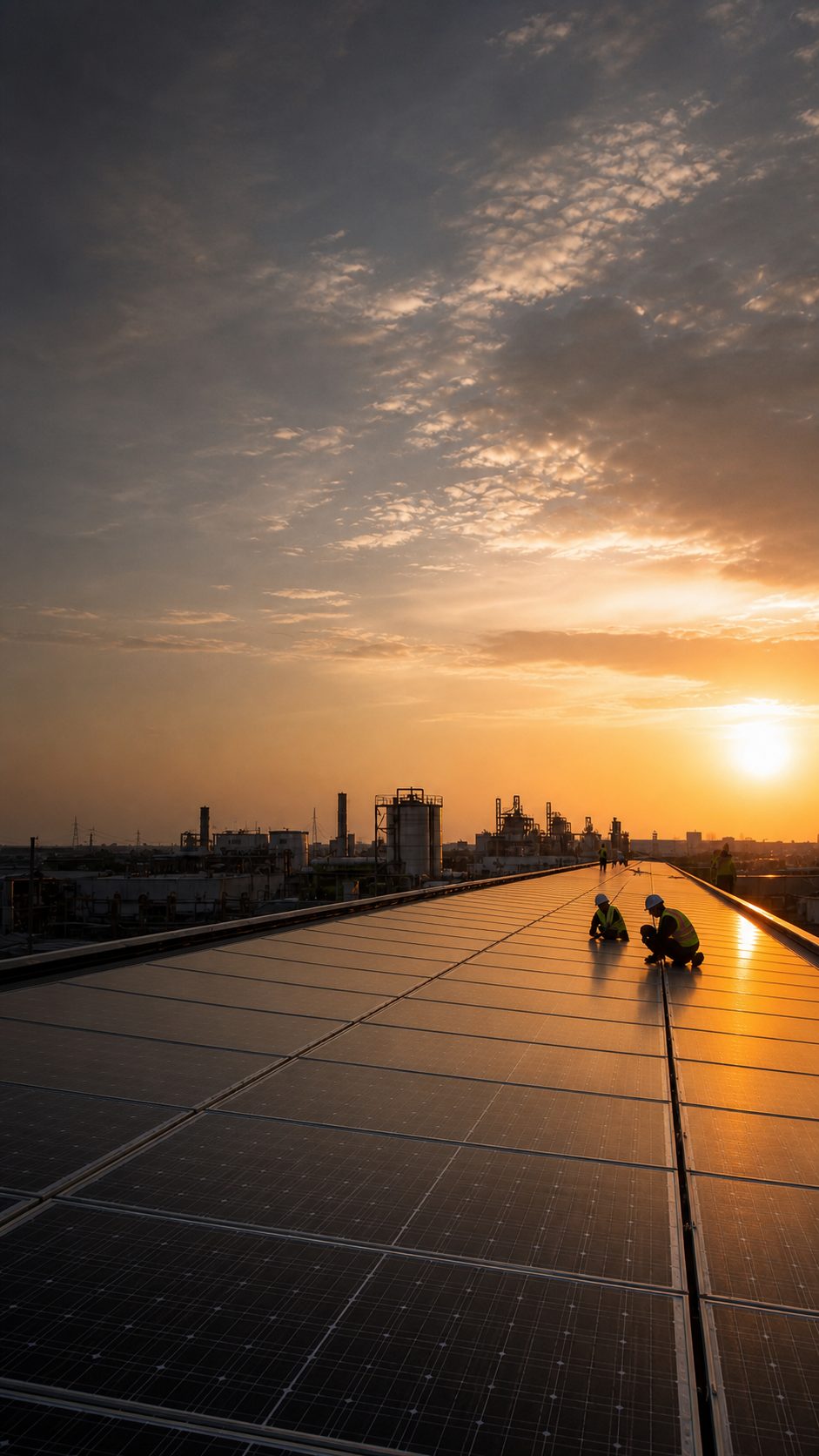 Mobile-safe solar roof planning scene with open space for homepage content