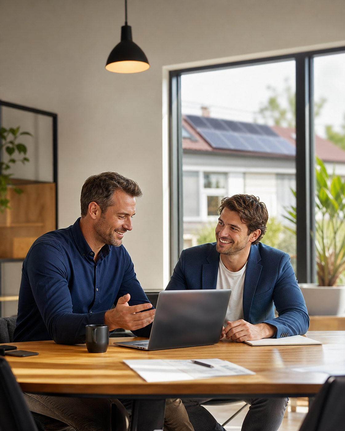 A solar business owner reviewing a digital customer-acquisition plan